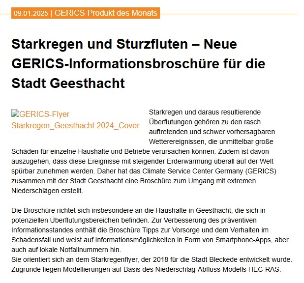 Gerics Artikel zur Broschüre Starkregen Geesthacht